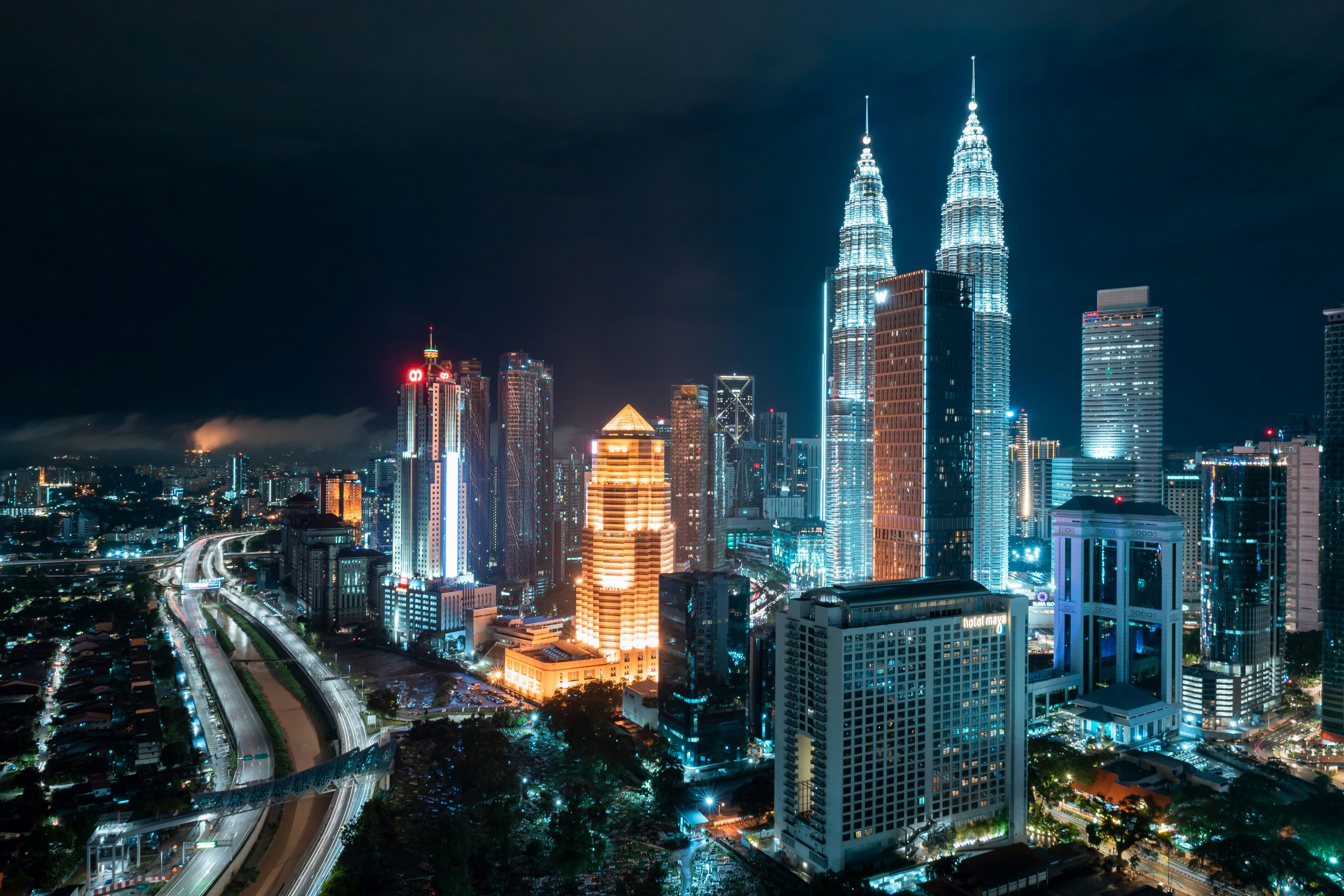 aerial photo of cityscape during nighttime